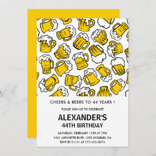 Men 44th birthday invitations Cheers and Beers
