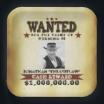 Men 50th Birthday Cowboy Wanted Poster Paper Plate<br><div class="desc">Fun 50th birthday western theme cowboy wanted poster decor. Add your photo and customise the text.</div>