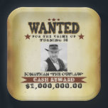 Men 50th Birthday Cowboy Wanted Poster Paper Plate<br><div class="desc">Fun 50th birthday western theme cowboy wanted poster decor. Add your photo and customise the text.</div>