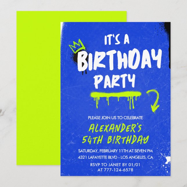 Men 54th birthday invitations Graffiti Spray paint (Front/Back)