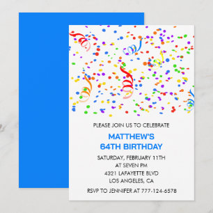 Men 64th birthday invitations Rainbow Confetti
