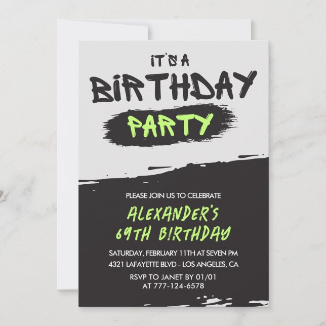 Men 69th birthday invitations Graffiti Spray paint (Front)