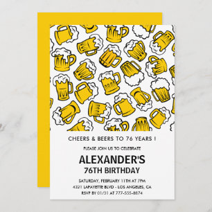 Men 76th birthday invitations Cheers and Beers