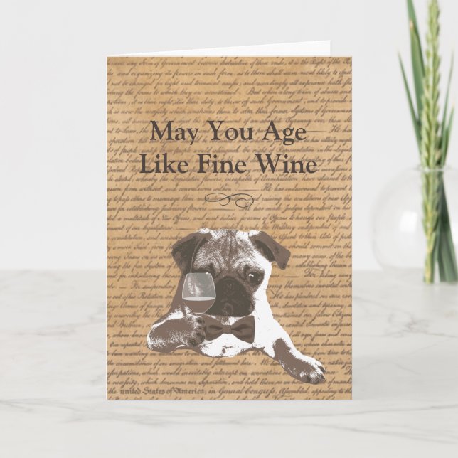 Men Age Like Fine Wine Pug Happy Birthday Card (Front)