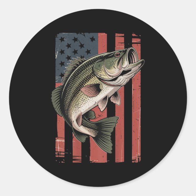 Men American Flag Fishing Patriotic Largemouth B F Classic Round Sticker (Front)