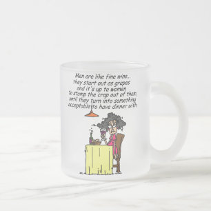 Men and FIne Wine Humour Frosted Glass Coffee Mug