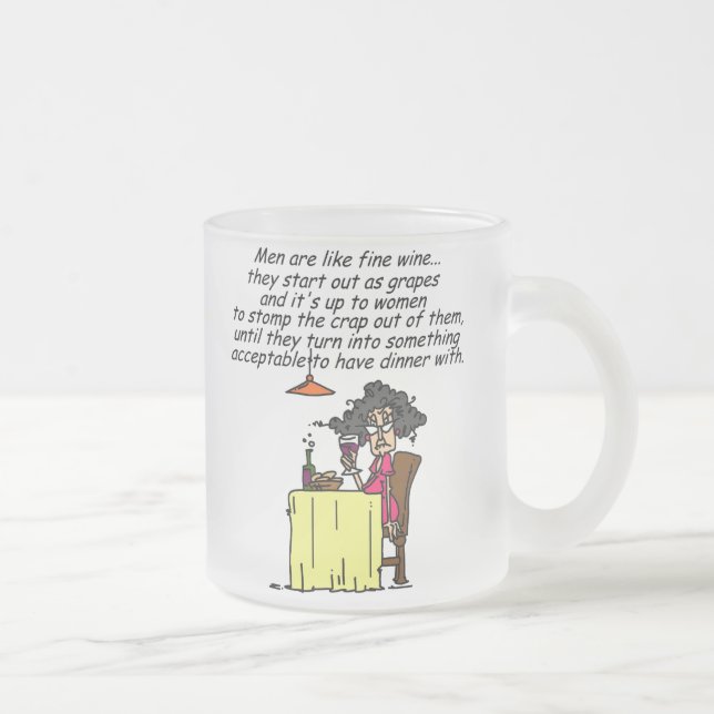 Men and FIne Wine Humour Frosted Glass Coffee Mug (Right)