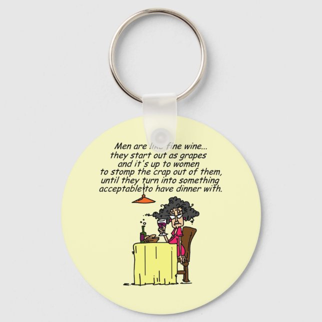 Men and FIne Wine Humour Key Ring (Front)