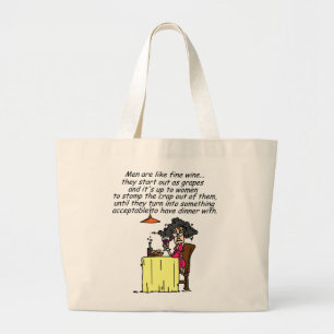 Men and FIne Wine Humour Large Tote Bag