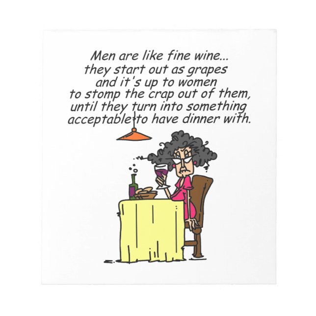 Men and FIne Wine Humour Notepad (Front)