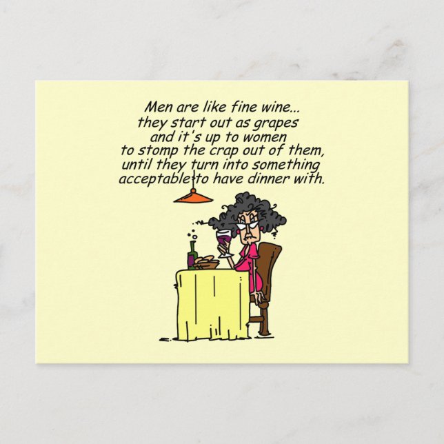 Men and FIne Wine Humour Postcard (Front)