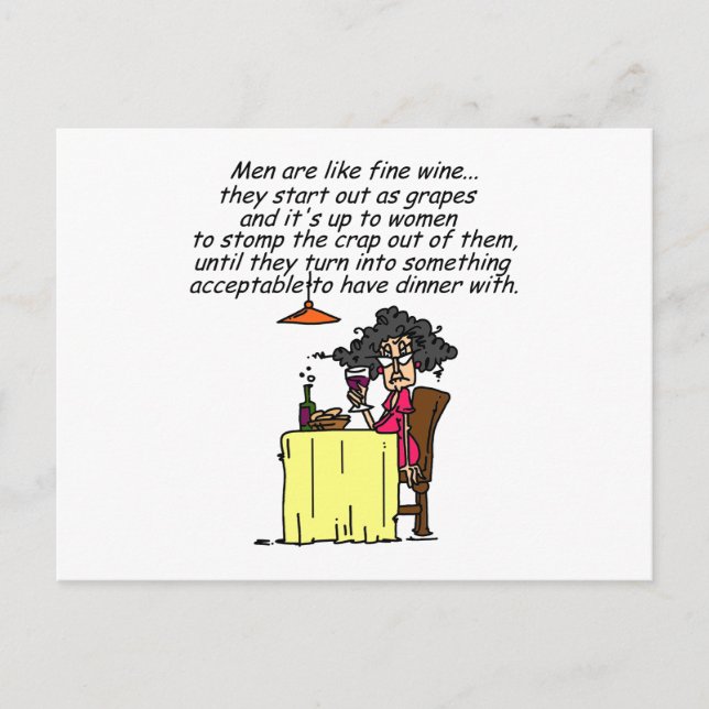 Men and FIne Wine Humour Postcard (Front)
