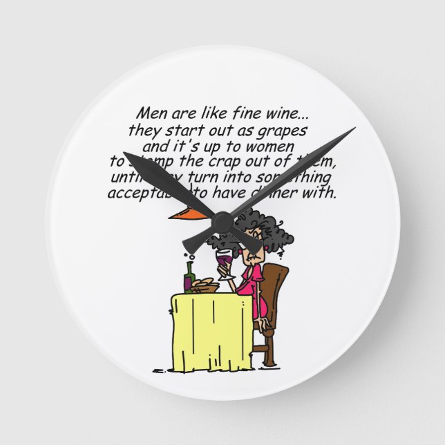 Men and FIne Wine Humour Round Clock (Front)