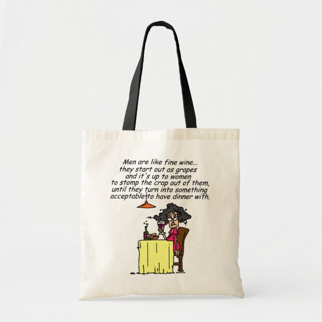Men and FIne Wine Humour Tote Bag (Front)