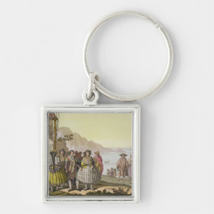Men and women in elaborate costume, Chile, from 'L Key Ring