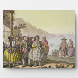 Men and women in elaborate costume, Chile, from 'L Plaque