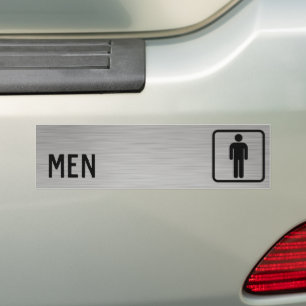 Men and Women Restroom Sign Faux Brushed Aluminium Bumper Sticker