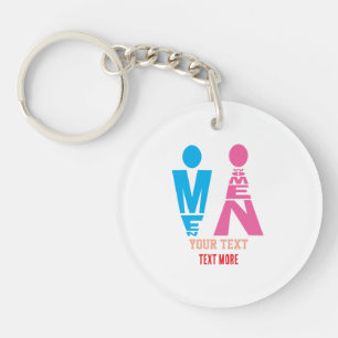 Men and Women Typography Icon Design – Bold Pink & Key Ring