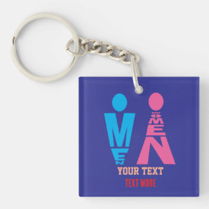 Men and Women Typography Icon Design – Bold Pink & Key Ring