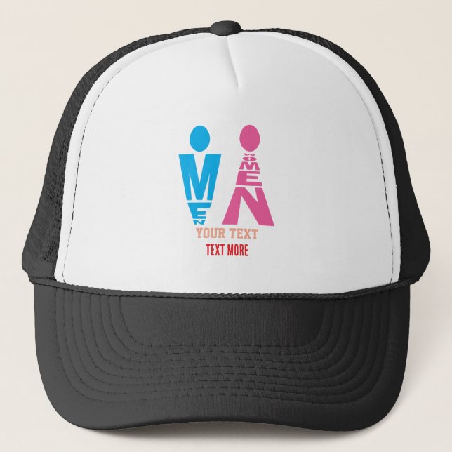 Men and Women Typography Icon Design – Bold Pink & Trucker Hat (Front)