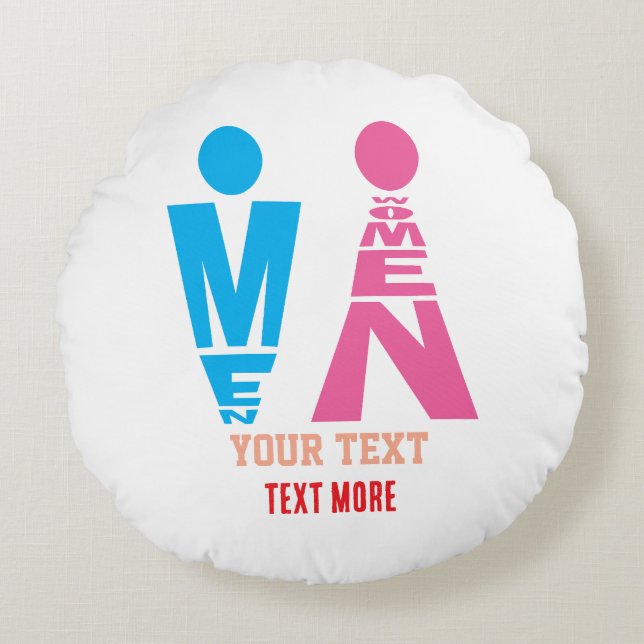 Men and Women Typography Icon Design Round Cushion (Front)
