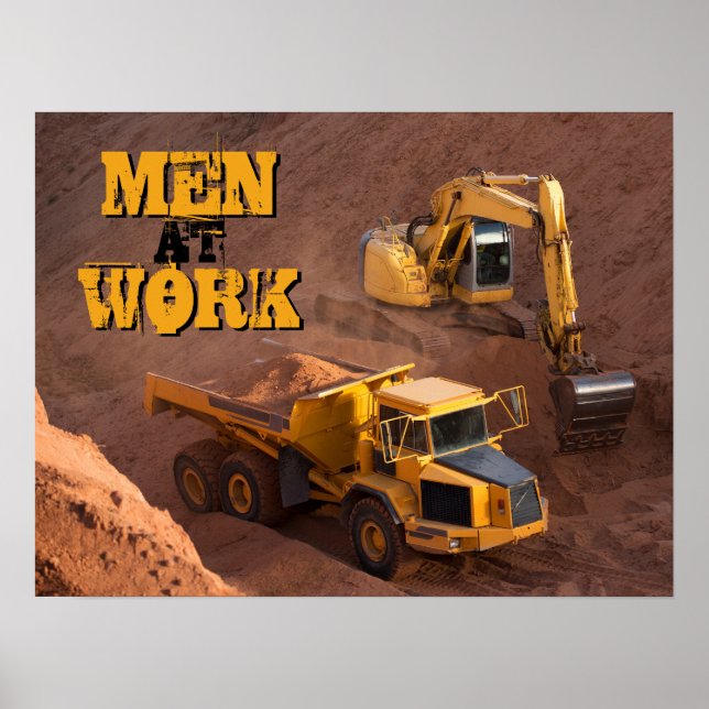 Men at Work Tractor and Dump Truck Poster (Front)