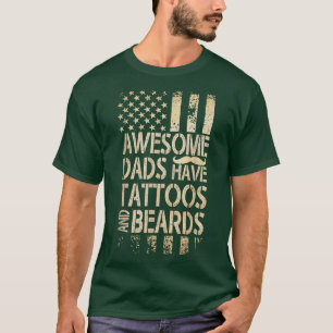Men Awesome Dads Have Tattoos And Beards US Flag F T-Shirt