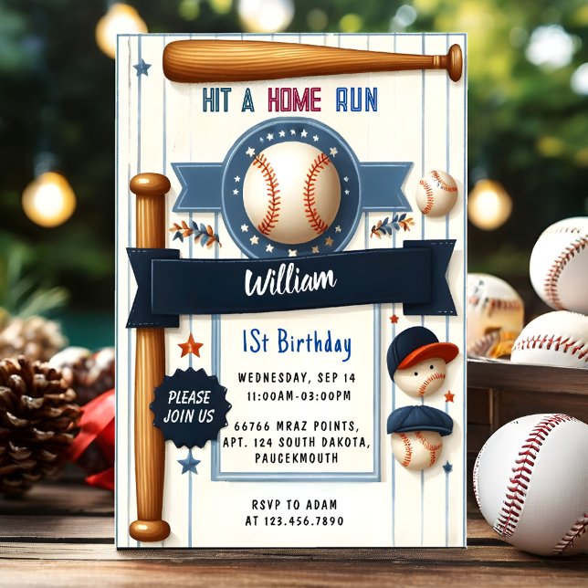 Men Ball Wood Game Team Baseball 1st Birthday Invitation (Creator Uploaded)