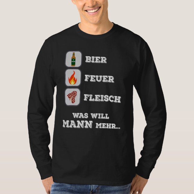 Men Barbecue  Beer Fire Meat T-Shirt (Front)