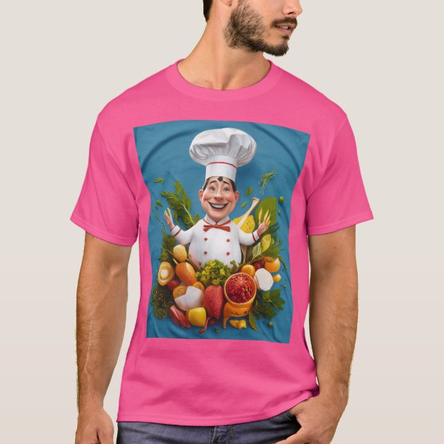 Men Basic Donker T-Shirt with happy chef  (Front)