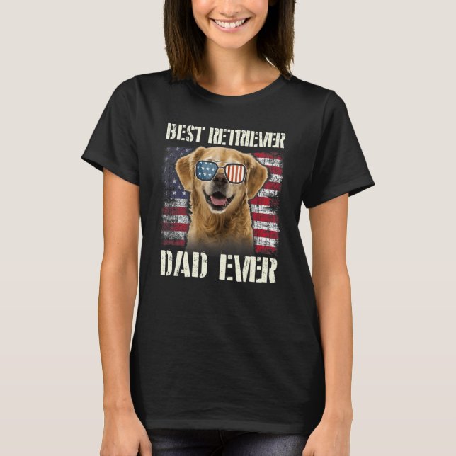 Men Best Retriever Sunglasses Dad Ever American Fl T-Shirt (Front)