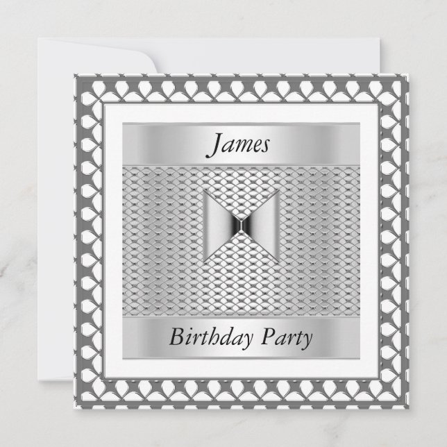 Men Birthday Party Silver  Invitation (Front)