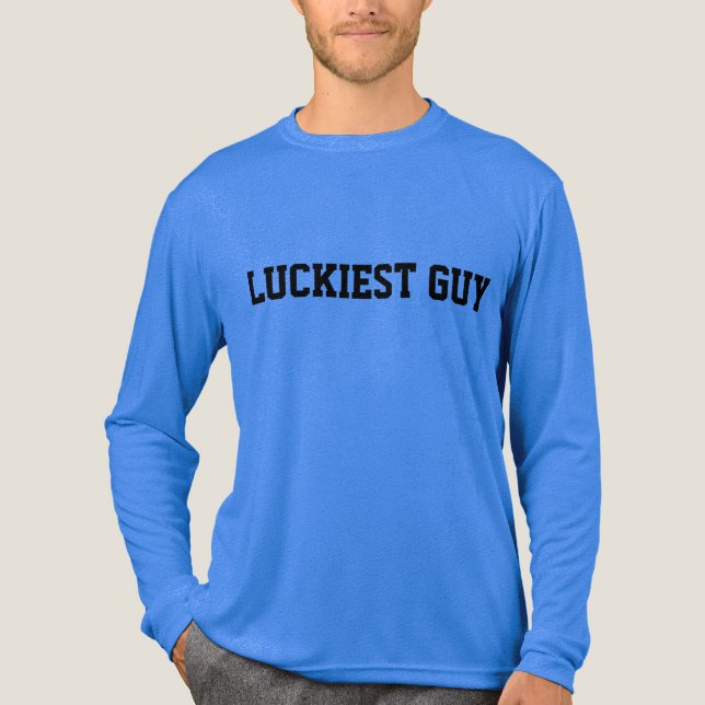 Men Blue "Luckiest Guy"  Tri-Blend Shirt (Front)