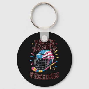 Men Boy Faith Family Freedom Ice Cream Drip Hockey Key Ring