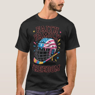 Men Boy Faith Family Freedom Ice Cream Drip Hockey T-Shirt
