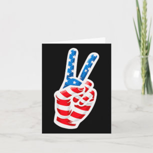 Men Boys American Flag Peace Sign Hand 4th Of July Card