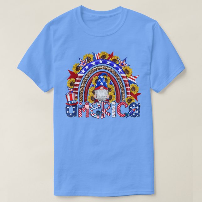 Men Boys Patriotic American Gnome Sunflower Rainbo T-Shirt (Design Front)