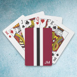 Men Burgundy Monogrammed Playing Cards<br><div class="desc">These men playing cards feature burgundy,  white and black racing stripes on them.  In addition,  they have a place for your monogram in white.  These playing cards are a classic gift for your man.  Copyright Kathy Henis</div>