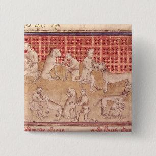 Men caring for hunting dogs 15 cm square badge