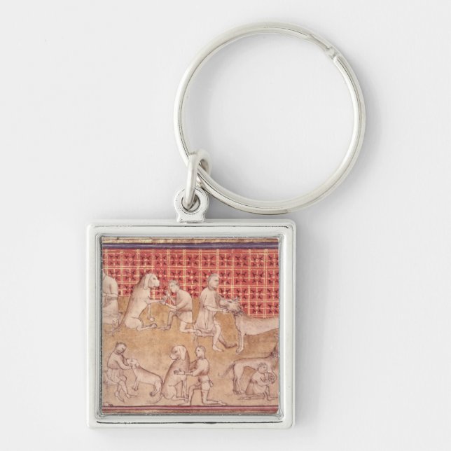 Men caring for hunting dogs key ring (Front)