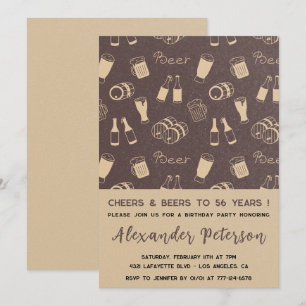 Men Cheers & Beer Rustic 56th birthday Invitation