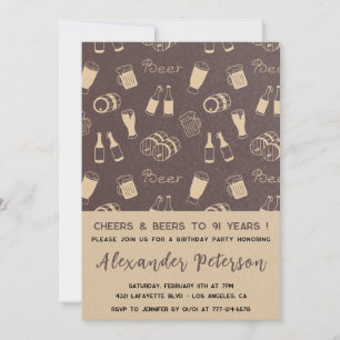 Men Cheers & Beer Rustic 91st birthday Invitation