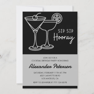 Men Cocktail Black White Retro 56th birthday Invitation