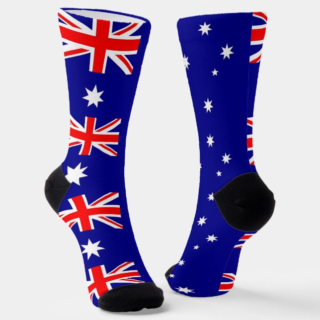 Men crew socks with flag of Australia. (Angled)