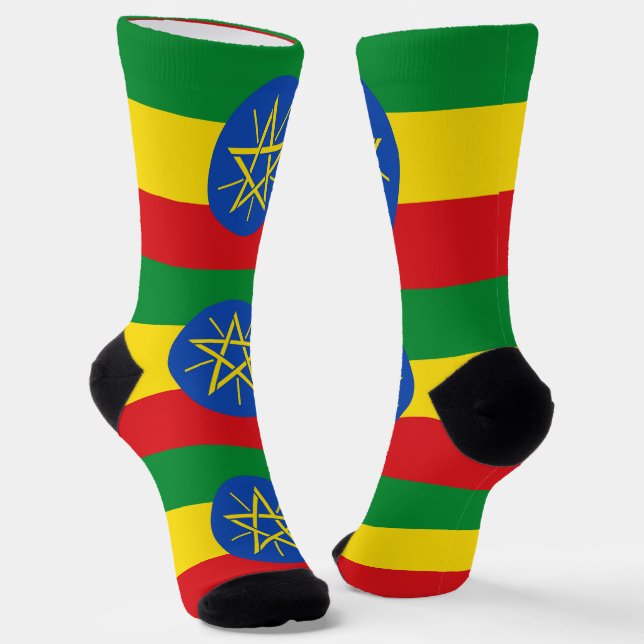 Men crew socks with flag of Ethiopia (Angled)