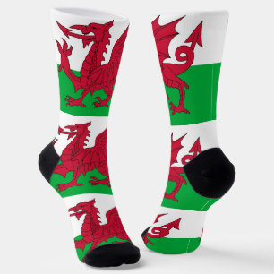 Men crew socks with flag of Wales, U.K.