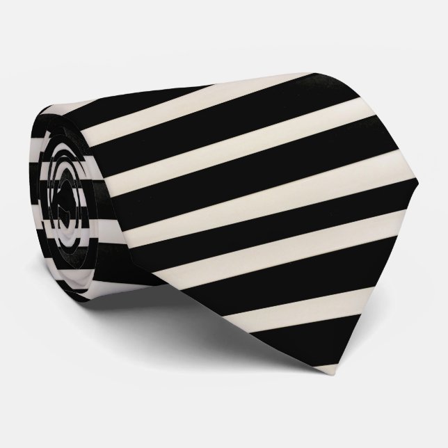 Men Designer Ties Black and White Stripe (Rolled)
