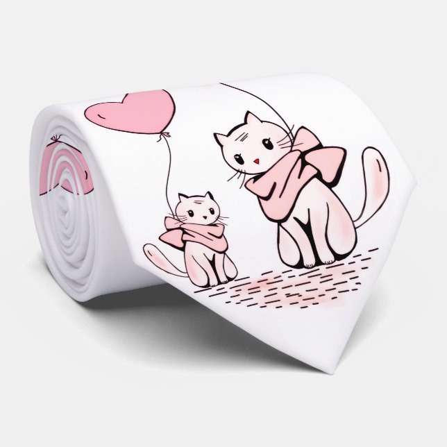Men Designer Ties Cat Pink Hearts (Rolled)