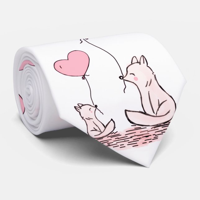 Men Designer Ties Cat Pink Hearts (Rolled)