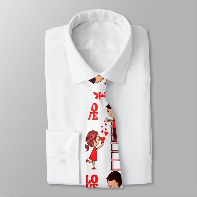 Men Designer Ties Couple Red Hearts (Tied)